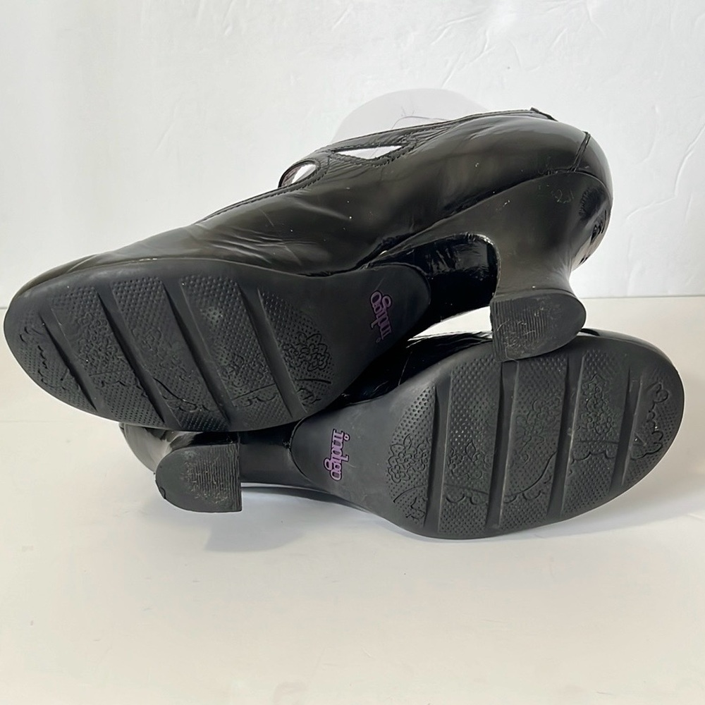 Clarks Indigo Black Patent Leather Mary Jane Pumps Heels Shoe Retro Size 9M - Picture 9 of 16